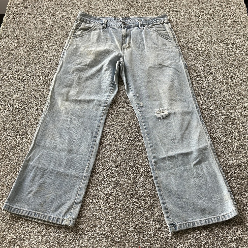 Y2K Old Navy Loose Painter Jeans Mens 34x30 Light Wash Denim Relaxed Straight